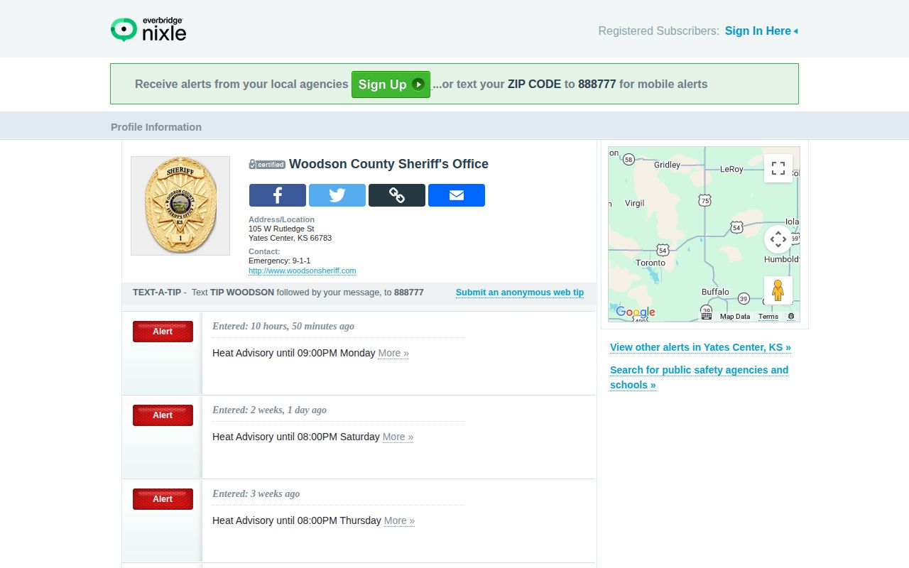 Woodson County release records and sheriff general alert channel