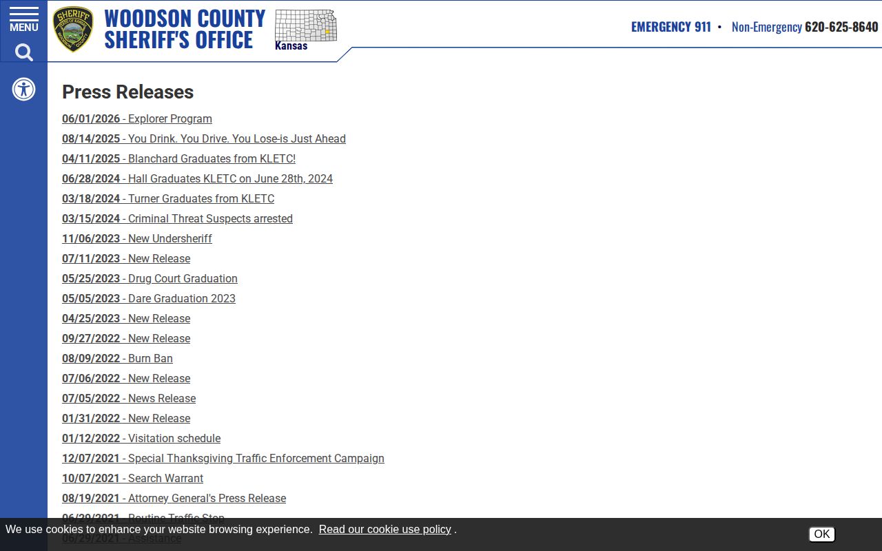 Woodson County 72-hour release sheriff press archive