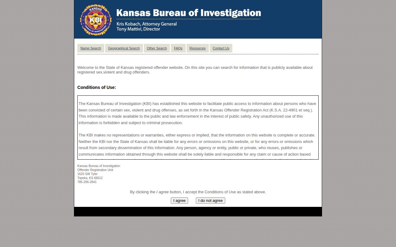 KBI registry photo channel for a qualifying Woodson County released inmate